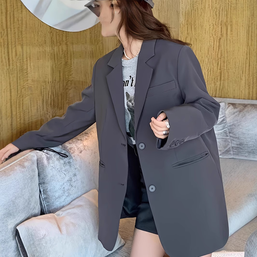 Women's grey suit jacket, spring and autumn 2025 new style, high-end casual style, petite, Korean style design.