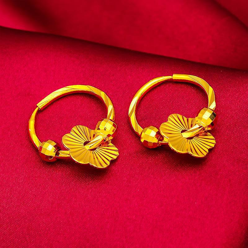 Gold Shop Same Style Sunflower Car Flower Craft Real Gold Plated Small Flower Earrings Vietnam Sand Gold Earrings for Women