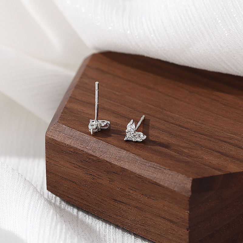 Daily Occasion 925 Sterling Silver Material 1 Pair 925 Sterling Silver Zircon Heart Shape Ear Studs