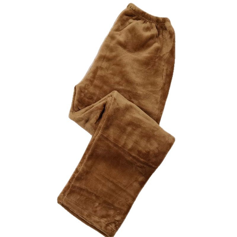2025 otoño y invierno de franela gruesa pijamas de color sólido para hombres y mujeres de tamaño caliente se pueden usar pantalones de mediana edad y pantalones caseros