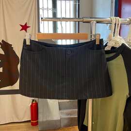 BM风 美式黑色条纹裙裤超短裙子半身裙女辣妹高腰一步裙显瘦A字裙