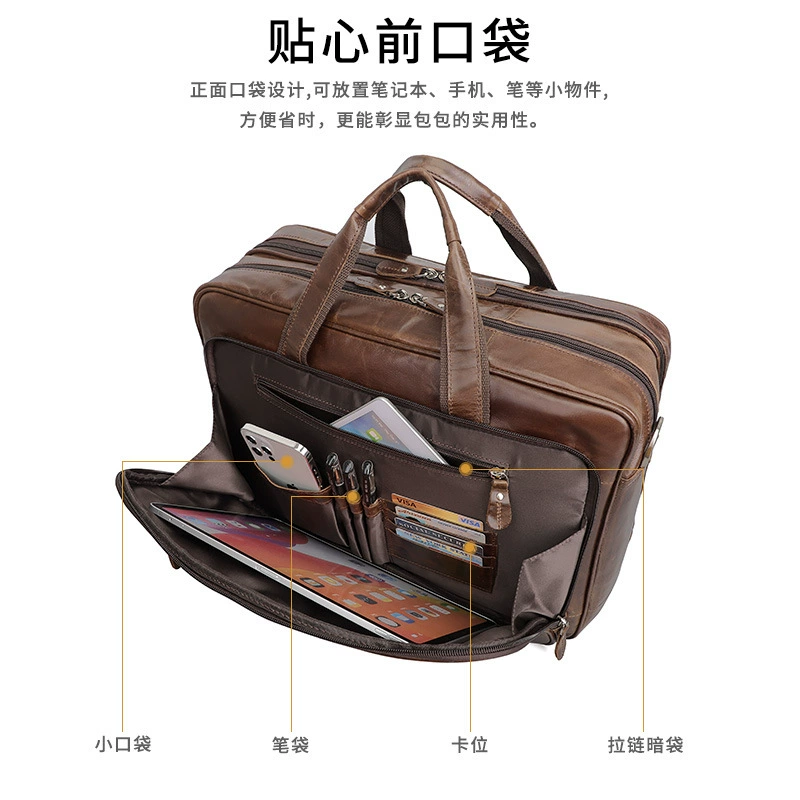 Retro purse, bag, laptop, genuine leather, wholesale, business version, 17inch