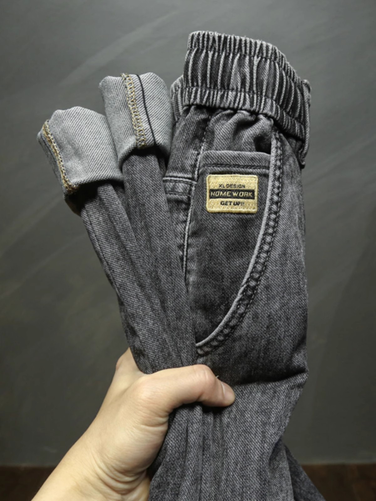 Herren Jeans Schwarz Gerade Geschnitten Mit Elastischem Bund_voghion.com