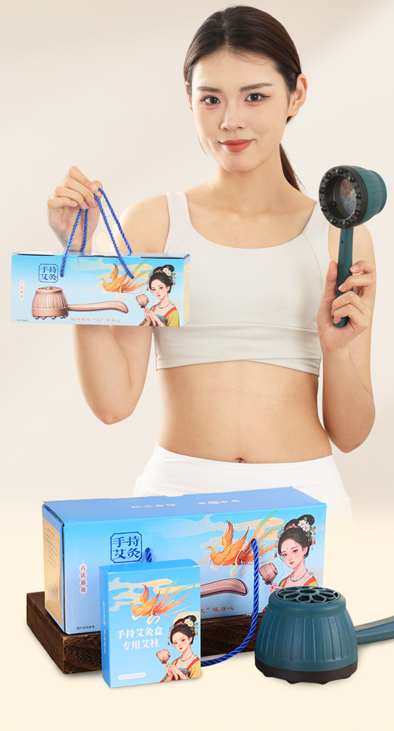 Handheld Moxibustion Jar Full Body Warming Tool with 40 Moxa Sticks Rose Gold Gua Sha Massage Set in use