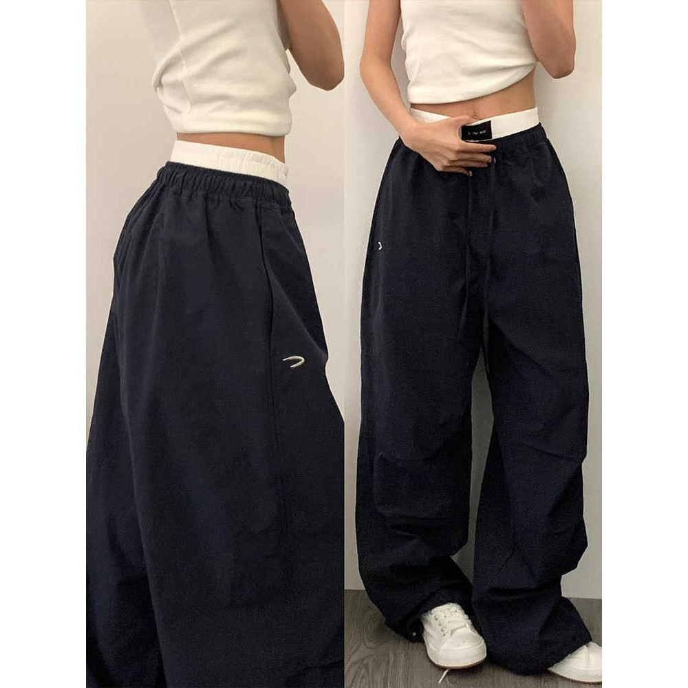 American Retro Quick-Dry Cargo Pants for Women, Spring and Autumn 2025 New Style, Petite Loose Straight-Leg Floor-Length Casual Wide-Leg Pants