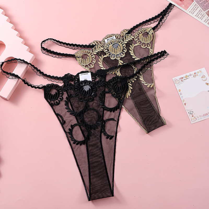Thin Translucent Mesh Cut Out Girl Sexy Underwear Thong Pure Desire Low Waist Sexy Lace Briefs