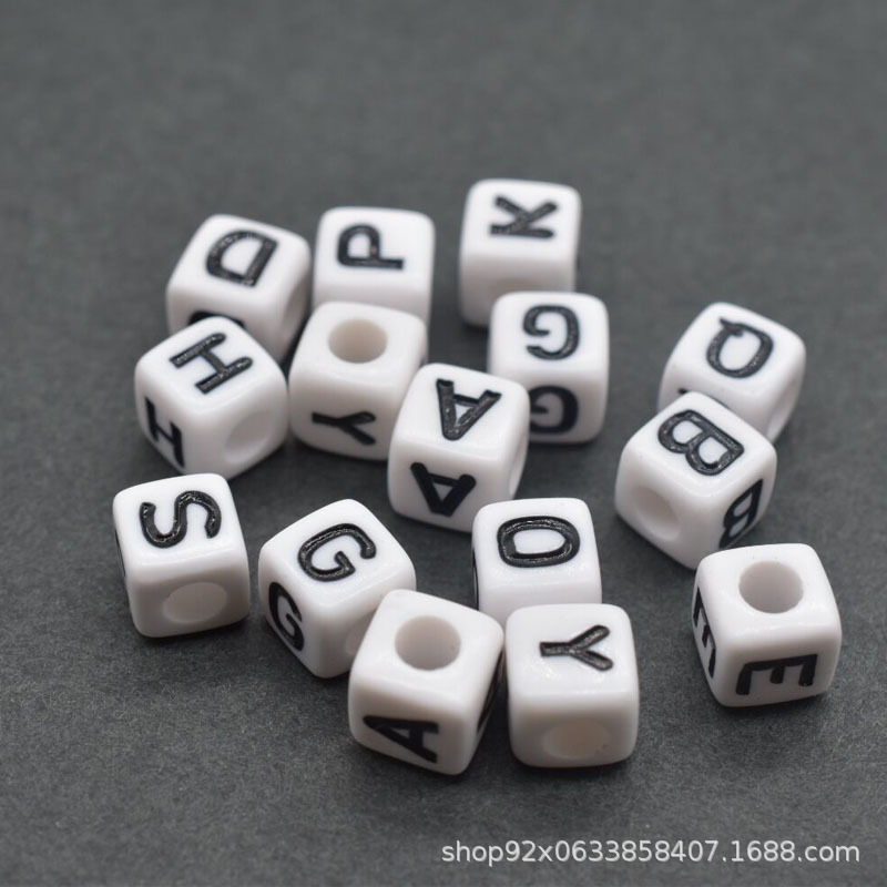 8mm White Background Black Letter Beads English Letter Beads Bracelet Beads Loose Beads Square Letter Beads DIY Jewelry Accessories