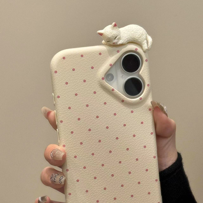 かわいい波点猫はリンゴ14携帯ケースiPhone16純色15promax新13包12女を適用している|undefined