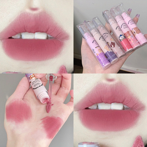 Kapo Winnie Bear Paradise Milk Tea Lip Mud Velvet Mist Matte Non-stick Cup Lipstick Whitening Non-fading Student Lip Glaze