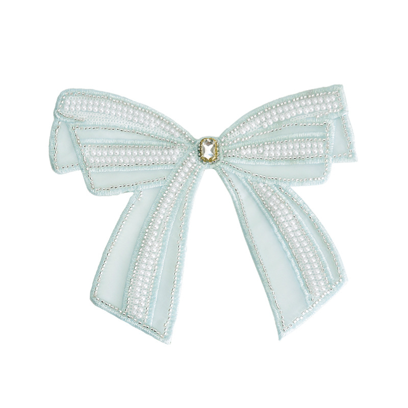 夏季新款蕾丝网纱刺绣手工钉珠蝴蝶结雪花朵布贴婚纱礼服T恤装饰