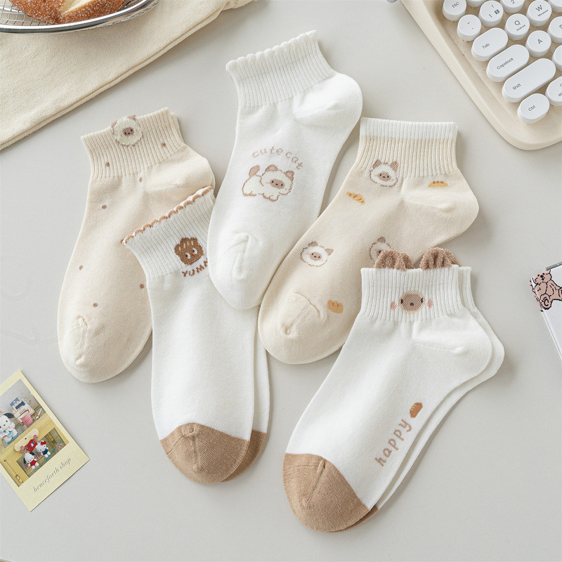Korean Ins-Style Cartoon Cat Socks, Spring and Summer Women's Cotton Socks, Soft Girl Style, White Shoes Paired with Boat Socks, Women's Socks