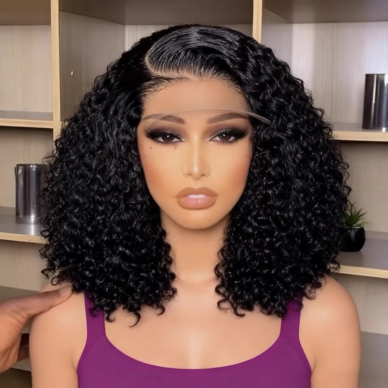 Amazon Human Hair Lace Wig Bob Black African Curly Front Lace Wig Cross-Border