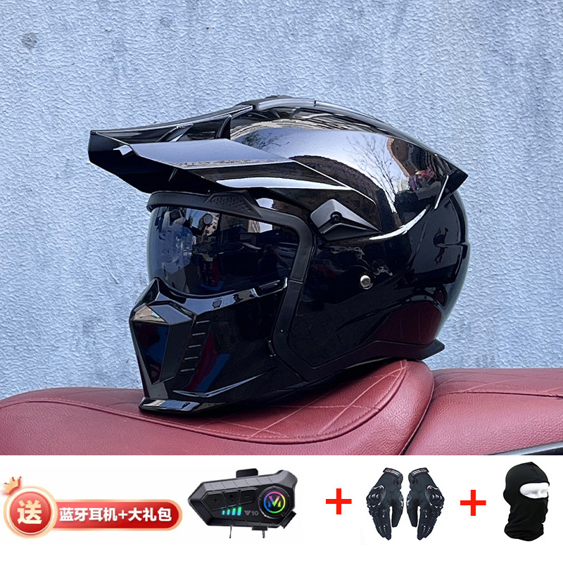 Orz Summer Retro Casco Four Seasons Black Warrior Combination Casco Hombre Motocicleta Half Casco Full Casco Locomotora Hombres y mujeres