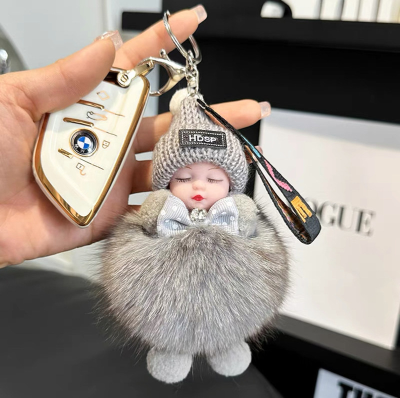Real Fox Fur Doll Car Keychain Hanging Cute Plush Doll Doll Bag Pendant Couple Gift