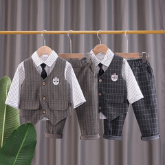 Children's Spring and Autumn New Fashion Plaid Vest Set of Three for Boys and Toddlers, School Style Tie, Foreign Trade