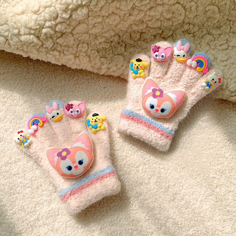 Guantes DIY para niñas Kolomi otoño y invierno para niños calientes dedos de punto para niñas de punto de lana caliente cinco dedos