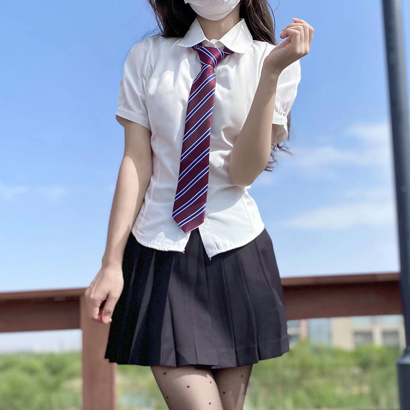 Jk Uniform Waist-Cinching Short-Sleeve Shirt, College Style Spicy Girl Versatile Puff Sleeve White Shirt with a Slimming Design