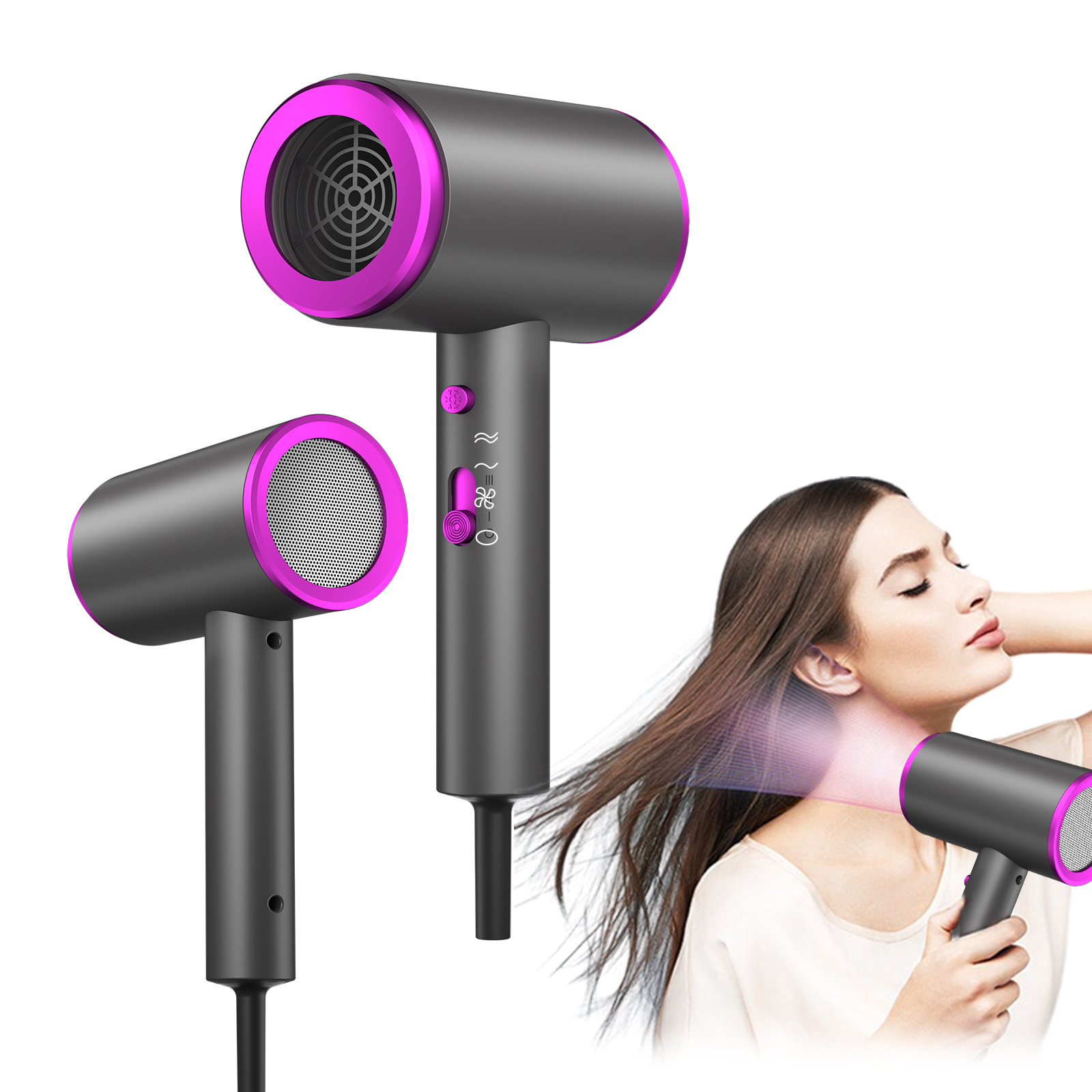 Secador de pelo de martillo transfronterizo, secador de pelo tipo T de alta potencia, secador de pelo portátil ligero, cuidado del cabello a temperatura constante para el hogar al por mayor
