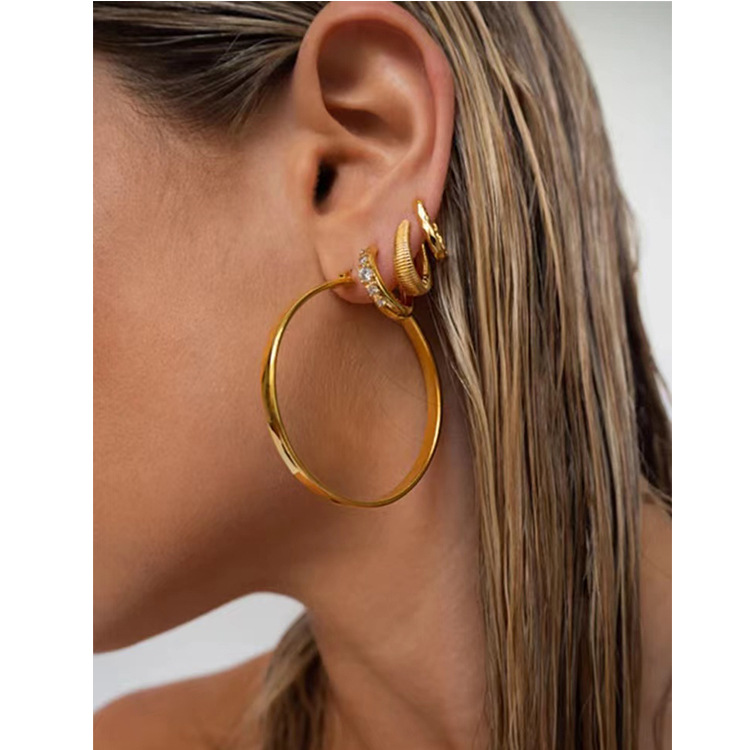 15g Weight 1 Pair Simple Style Geometric Solid Color Plating Titanium Steel Hoop Earrings