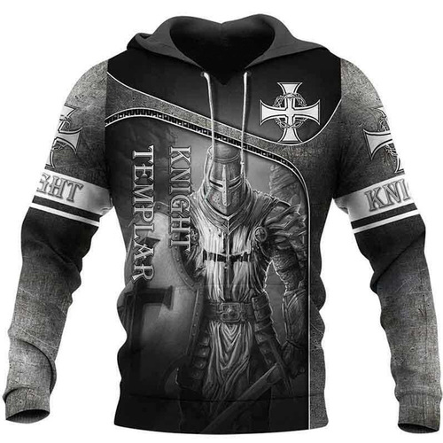 Men's Templar Knight Hooded Sweatshirt 3D Printed Long Sleeve Hoodie Fashion New Style Sports Top Street Loose Men's Clothing