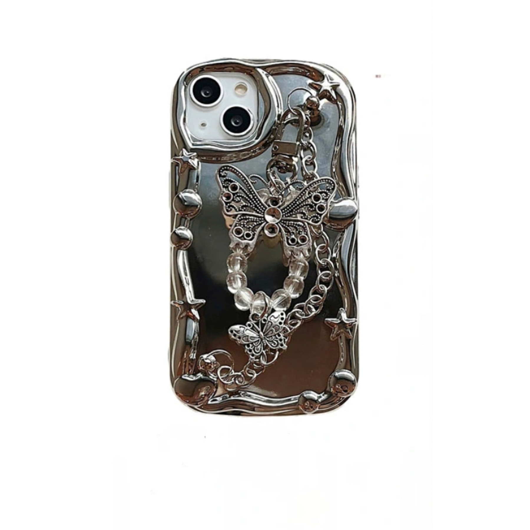 Advanced Electroplated Mirror Phone Case With Bow Chain Design_voghion.com