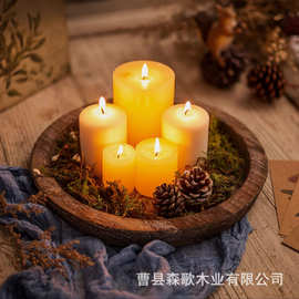 美式乡村木质托盘家用桌面装饰盘实木圆形托盘香薰蜡烛蛋糕收纳盘