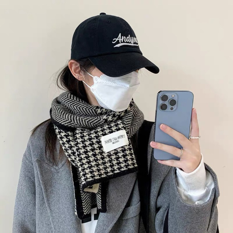 冬季千鸟格围巾女新款韩版百搭学生情侣加厚针织毛线保暖护颈围脖|undefined