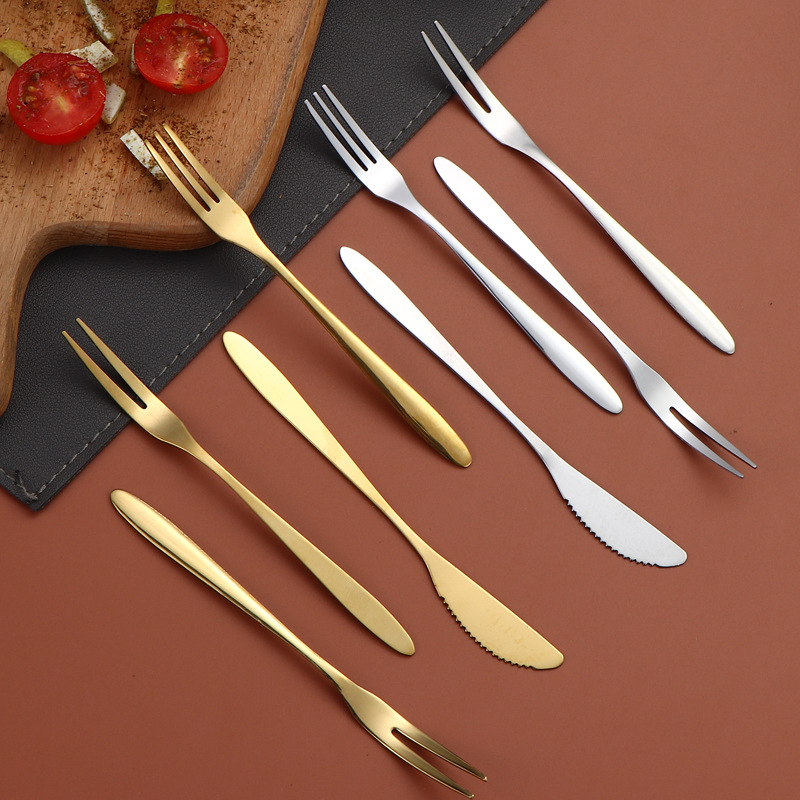 304 horquilla de frutas de acero inoxidable horquilla de pastel de luna de otoño horquilla de postres creativa horquilla de cuchillo de dos dientes horquilla de pastel de hotel