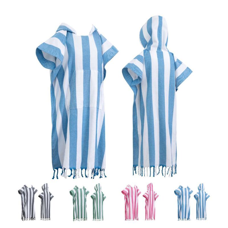 Turkish Hooded Beach Towel with Tassels, Travel and Vacation Bathrobe, Swimming and Surfing Cape, Cotton Poncho