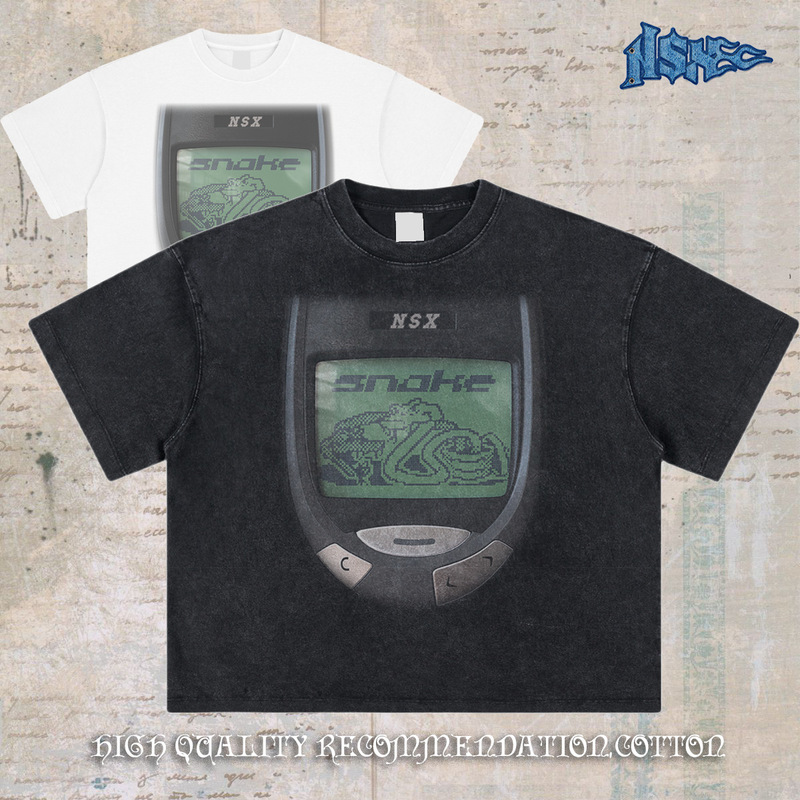 "Pixel Wind Greedy Snake 1" Imported Digital Direct Injection Heavy Short Width boxy Short Sleeve Year of the Snake T-shirt for Men