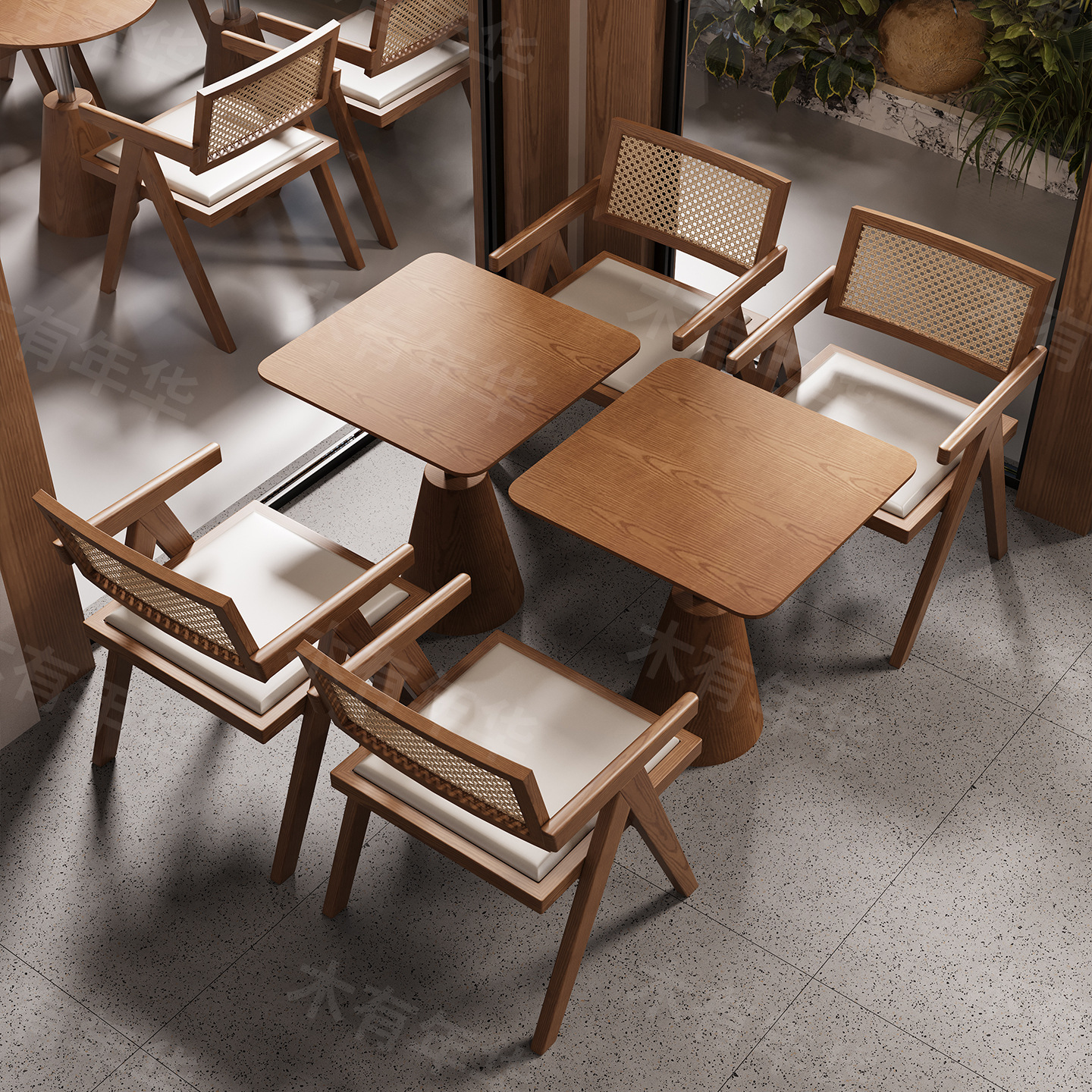 Juego de Mesa y Sillas de Comedor de Madera Maciza para Restaurante image 3