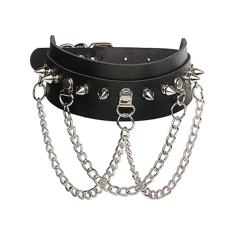 European and American punk gothic dark leather collar personalized irregular rivet chain PU necklace choker