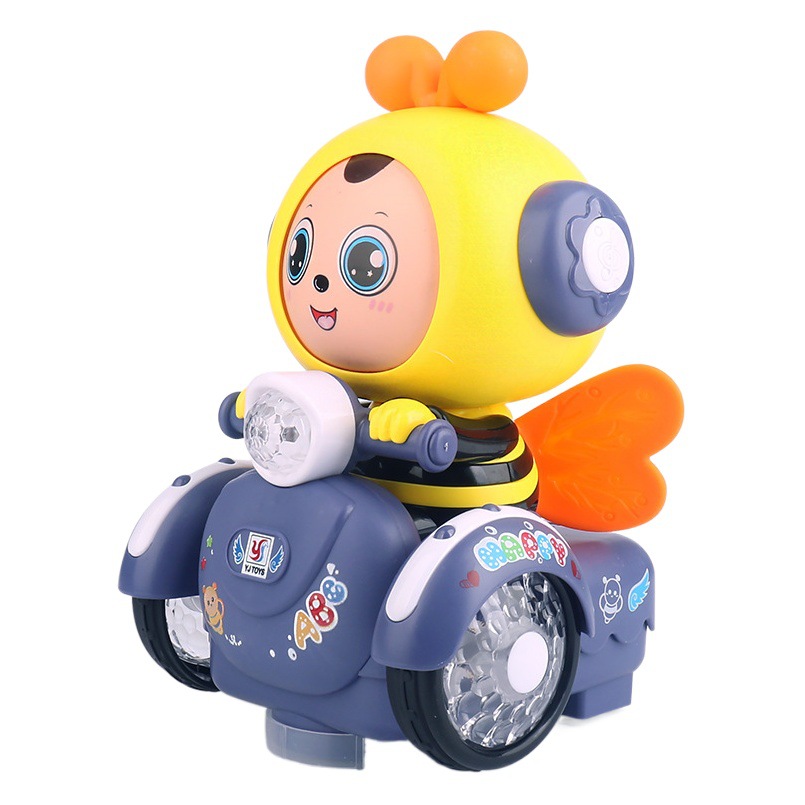 Tiktok mismo coche eléctrico de abeja de dibujos animados que cambia la cara universal caminando música luz pequeña abeja coche de juguete para niños y niñas