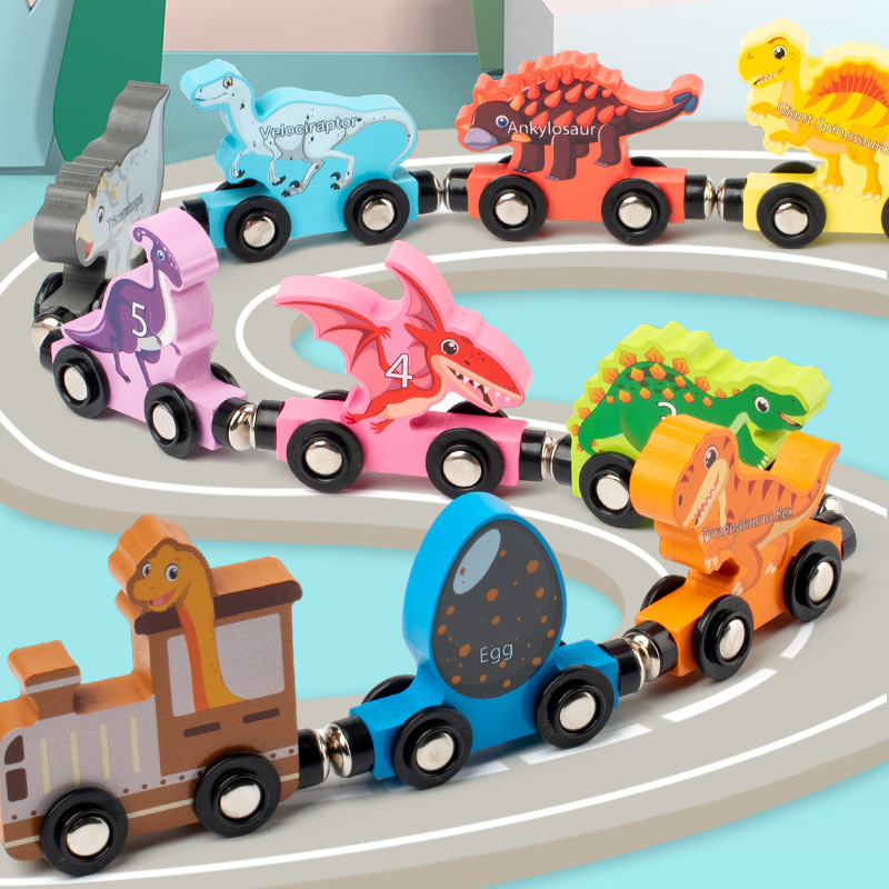 Weiwei Tiger Dinosaur Magnetic Train Venta caliente transfronteriza Juguetes CPC CE Trenes Juguetes educativos de madera para la educación temprana