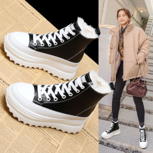High-top shoes women's winter fleece-lined cotton shoes 2021 autumn and winter autumn casual thick-soled increased board shoes sneaker