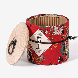 Round tea brocade box cloth brocade box Wen play porcelain packaging box manufacturers wholesale round storage box linen gift box