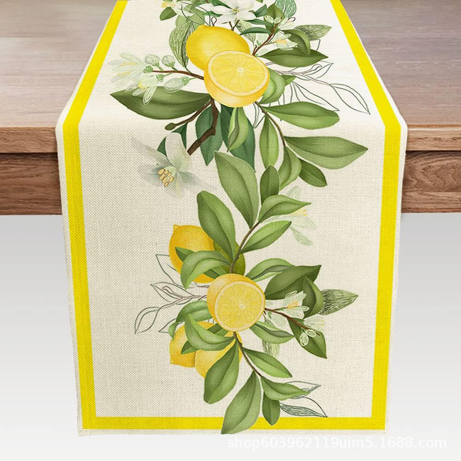 Nuevo verano limón lino bandera de mesa de fiesta al aire libre decoración de mesa de té de tela en el hogar bandera de mesa de té