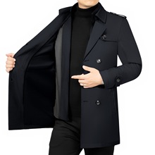 中年男士夹克衫中长款春季新款商务风衣薄款翻领爸爸装外套 方领