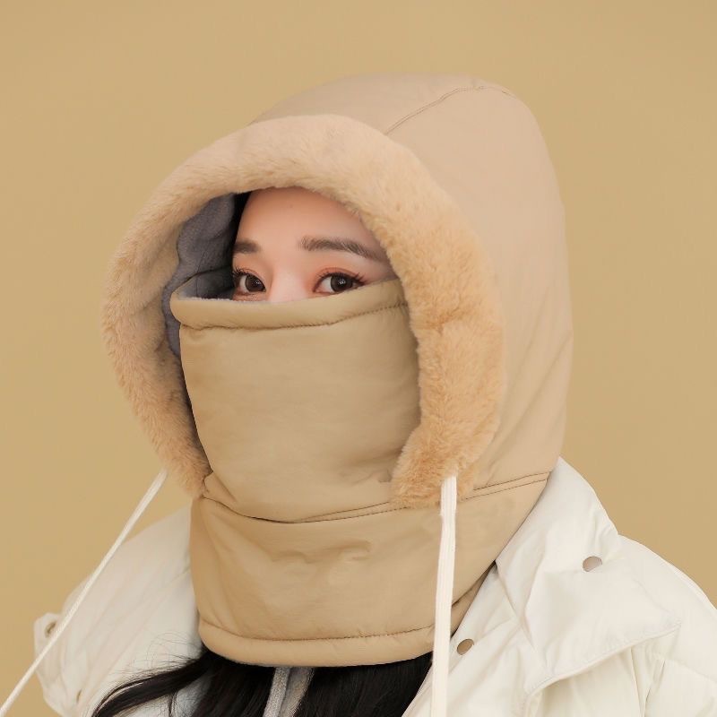 羽绒雷锋帽女秋冬季围脖一体加厚保暖防寒头套面罩骑车防风帽子男|undefined