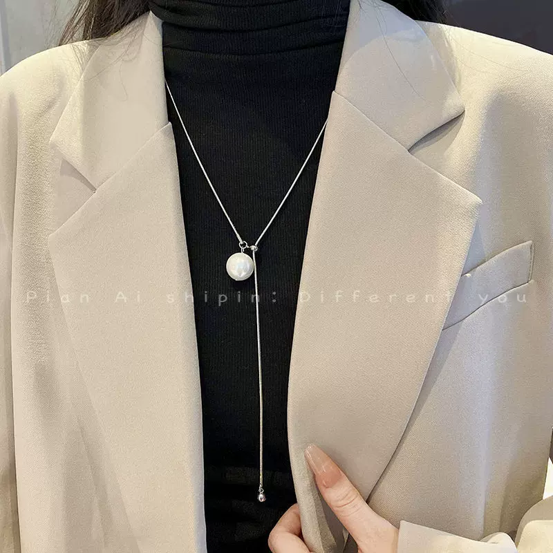 设计感可调节高亮珍珠项链轻奢小众锁骨链女高级感简约气质毛衣链