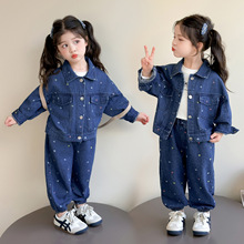 女童彩点牛仔套装春秋款2025新款儿童韩版时尚小女孩洋气两件套潮
