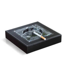 PU皮质时尚创意大号烟灰缸水晶缸玻璃烟缸家用办公商务礼品烟槽