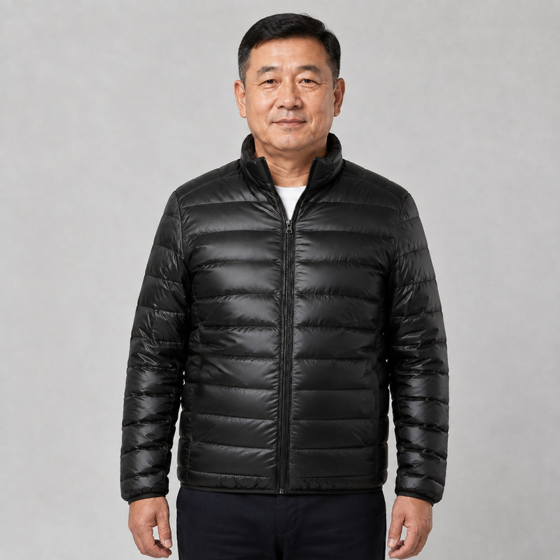 Pinghu men's autumn and winter solid color simple stand-up collar duck down jacket for middle-aged dads, lightweight down coat for men