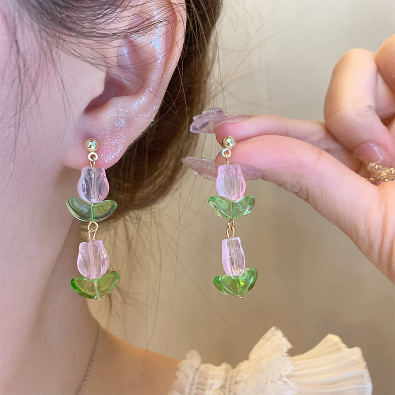 1 Paire Sucré Fleur Émail Placage Alliage Verre Boucles D'oreilles display picture 4