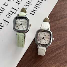 新款女士复古轻奢小众女表批发皮带石英小方表休闲手表代销