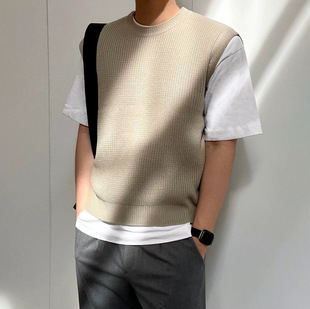 Knitwear vest 2023 Summer Korean style casual sleeveless sweater waistcoat loose round neck pullover vest