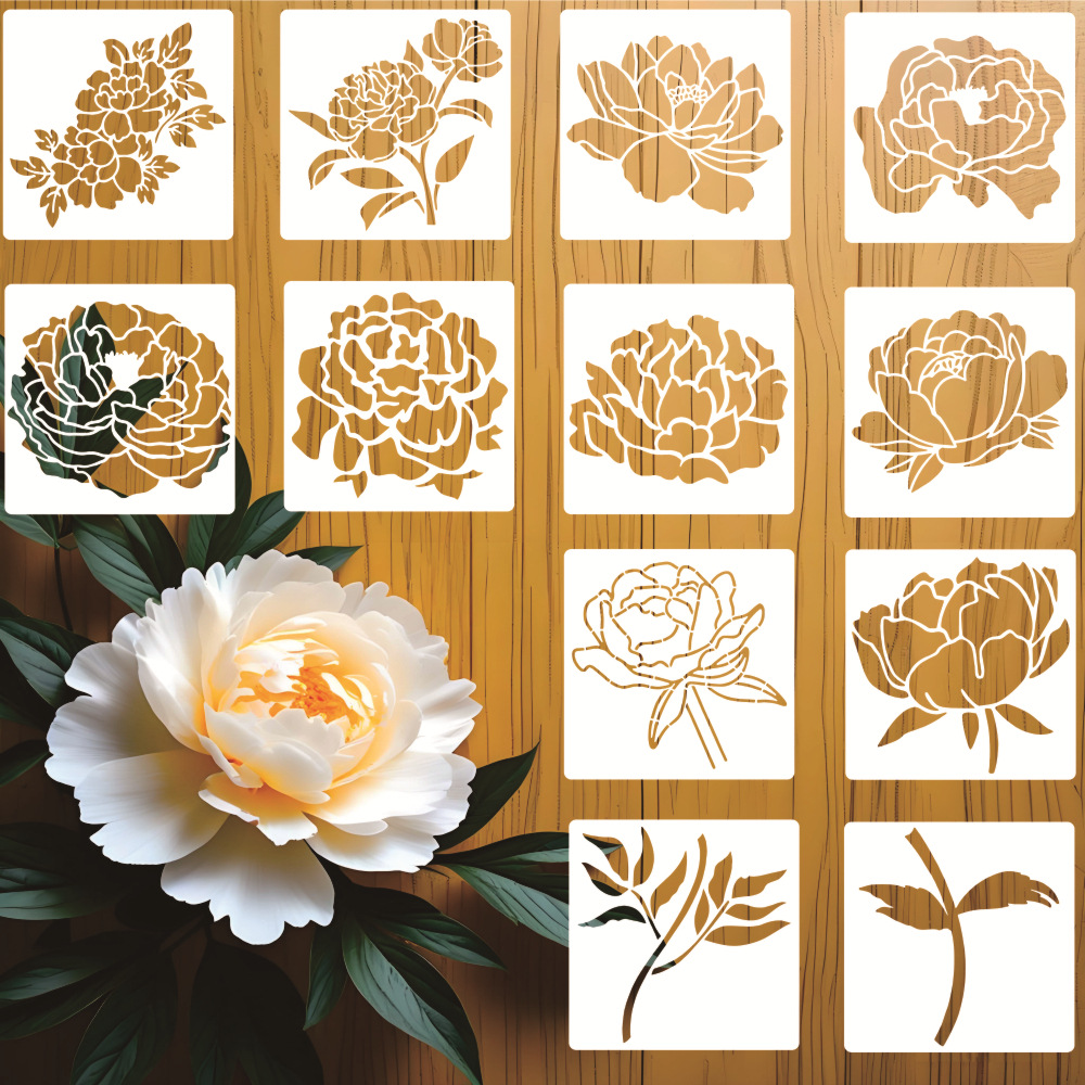 Blooming peonies 16-piece set hollow template plastic PET flower…