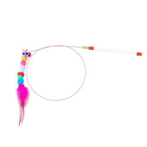 Cross-border Bell Feather Cat Flirting Rod Elastic Wire Rod Extended Cat Toy Self-Happiness Rod Cat Supplies