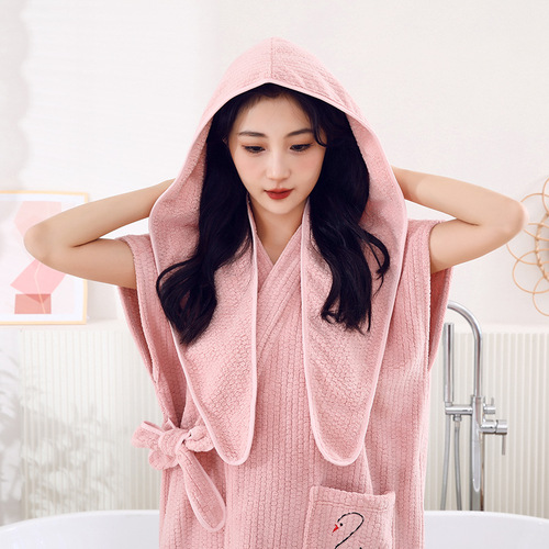 Coral velvet hotel robe for men and women, thick and absorbent, shower and wear bath towel, cross-border corn velvet tie belt robe