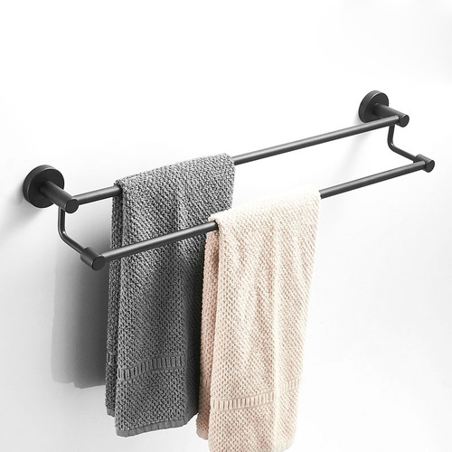 Bathroom towel drying rod 304 stainless steel towel rack double-layer wall-mounted bathroom double-rod punch-free hanging rod